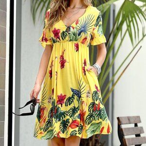Reborn Collection-Yellow Tropical Ruffle-Sleeve Dress-1X (16W-18W)